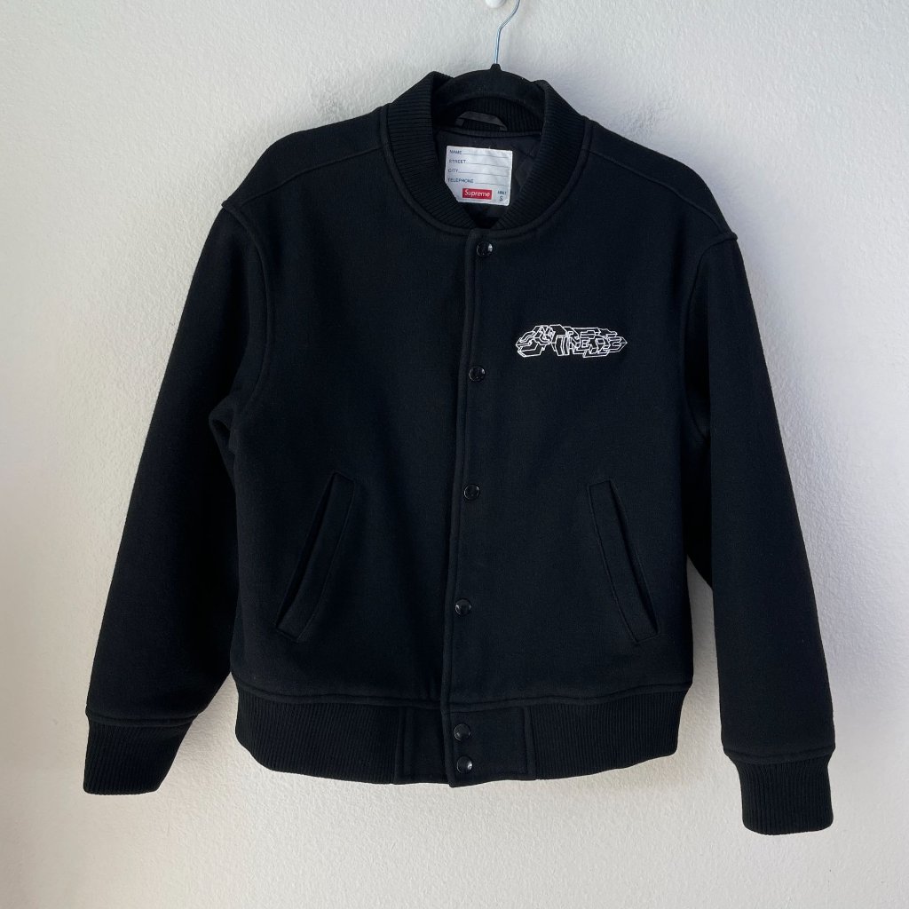 Supreme Adult Small Black Delta Logo Varsity Jacket Wool Streetwear